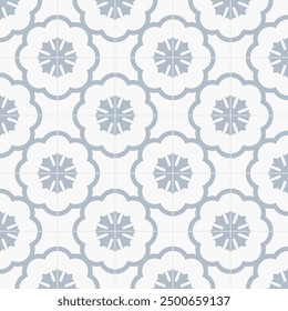 blue flower, cement tiles, cute pattern, decorative seamless background