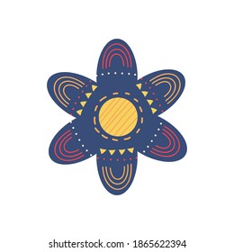 blue flower with decorative shapes over white background, colorful design, vector illustration