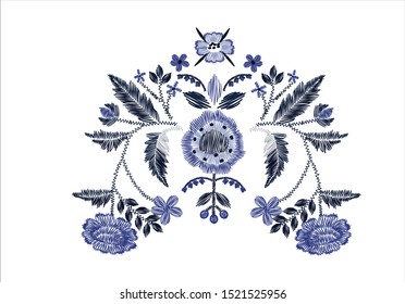 blue flower design vector hand drawn