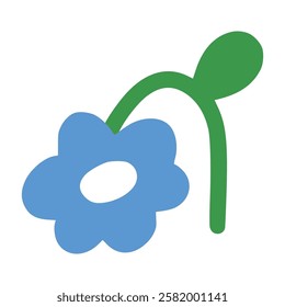 Blue flower doodle, illustration, simple, minimalist, hand-drawn, playful, clean, cute, aesthetic and friendly