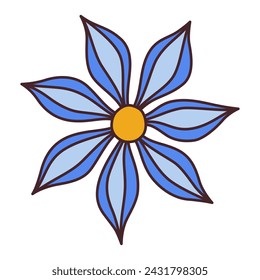 Blue flower. Doodle style isolated on white background. Spring summer seasons design element. Perfect For Poster Invitation Tshirt Print or Greeting Card. Trendy flat vector illustration 