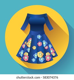 Blue flower dress icon vector Flat style