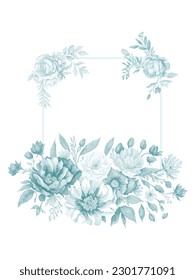 vector de diseño de marco de flores azul