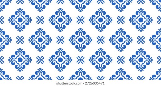 Blaue Blume geometrische nahtlose Muster, mediterrane Keramik. Sizilianisch, Portugiesisch, Spanisch Fliesen traditionelles Design, Porzellan Keramik. Vektor einzeln auf weißem Hintergrund