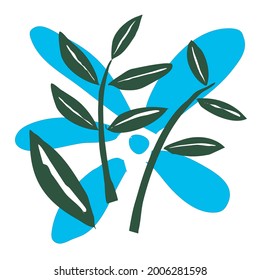 Blue flower and green leaf design for chloting and fabric