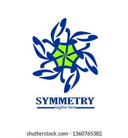 blue flower with hexagon inside logo template