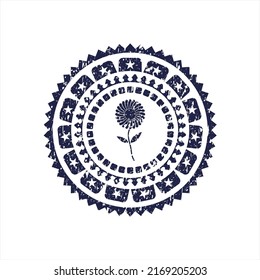Blue flower icon inside distressed rubber texture. 