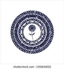 Blue flower icon inside grunge style stamp