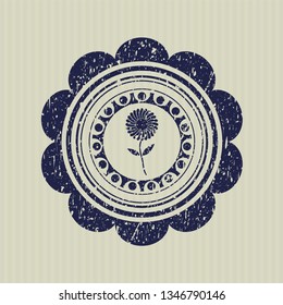 Blue flower icon inside rubber seal with grunge texture