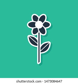 Blue Flower icon isolated on green background.  Vector Illustration