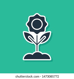 Blue Flower icon isolated on green background.  Vector Illustration