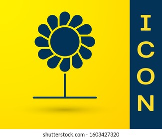 Blue Flower icon isolated on yellow background.  Vector Illustration