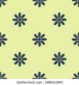 Blue Flower icon isolated seamless pattern on yellow background. Sweet natural food.  Vector Illustration