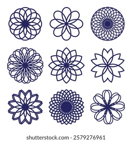 blue flower icon set vector 