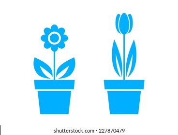 Blue flower icons on white background