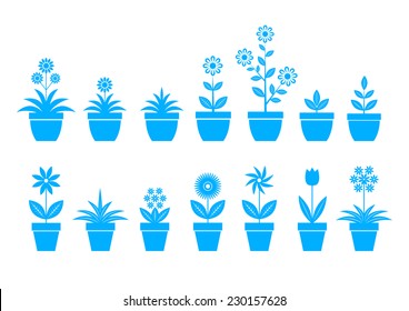 Blue flower icons on white background