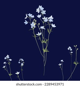 Blue flower icons templates in navy blue background.