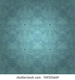 Blue flower kaleidoscope seamless pattern. Vector abstract background. Abstract kaleidoscope with Star of Judah David, floral spiral effect and geometrical ornament.