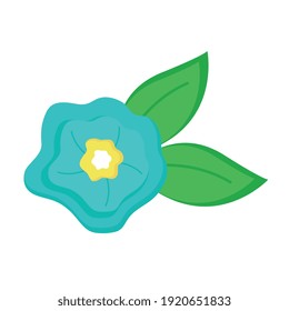blue flower and leafs easter decoration icon vector illustration design