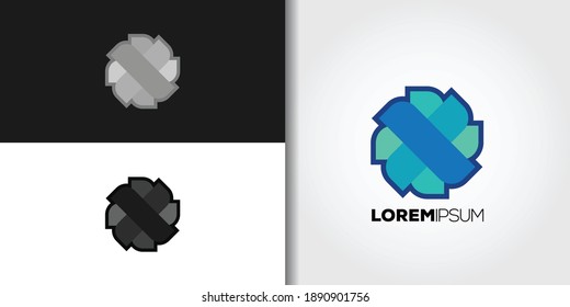 blue flower logo set brand idea template vector