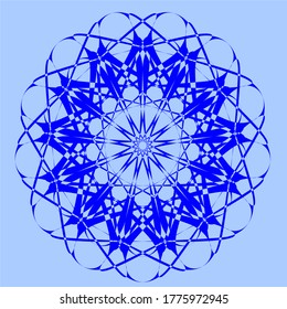 blue flower mandala with twenty two petals with two layers of circles.Simple Mandala Shape for Coloring. Vector Mandala. Floral. Flower. Oriental. Book Page. Outline.