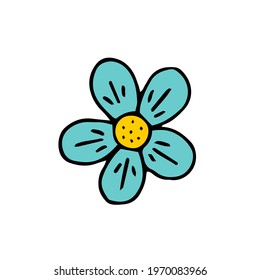 Blue flower on a white background. Plant. Flowering. Vector. Doodle. Hand-drawn illustration.