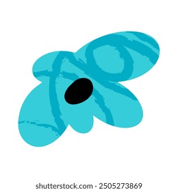 Blue flower on white background. Trendy flat style. Hand drawn. Doodle. Kids illustration