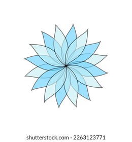 Blaue Blume mit einem Zeilenumbruch auf weißem Hintergrund