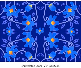 blue flower pattern to be printed on carpets, curtains, clothes, dresses, and others