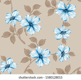 blue flower pattern on brown background