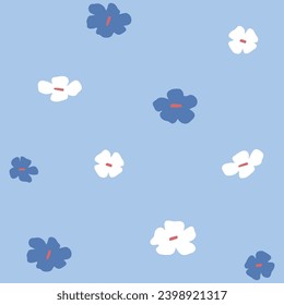 Blue flower pattern orange point seamless hand drawn illustrations 
