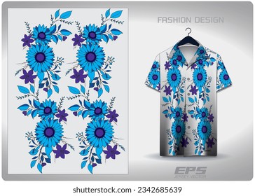 blue flower patterned Hawaiian shirt vector background image For making backgrounds for aloha shirt wallpaper or various backdrops.