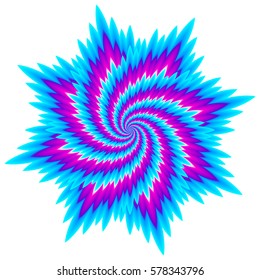 Blue flower with pink spirals. Motion illusion.