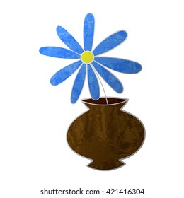 blue flower in pot colorized texture vector illustration on white background