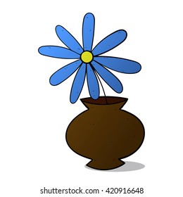 blue flower in pot colorized vector illustration on white background