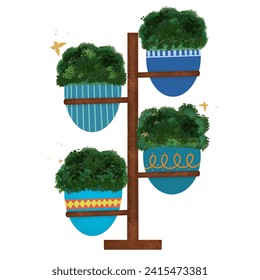 Decoración de maceta de flores azules Vector de fondo blanco 