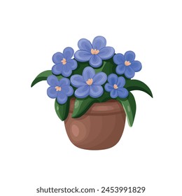 blue flower in a pot on a white background, hand drawing vector in cartoon style.