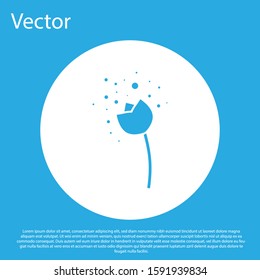 Blue Flower producing pollen in atmosphere icon isolated on blue background. White circle button. Vector Illustration