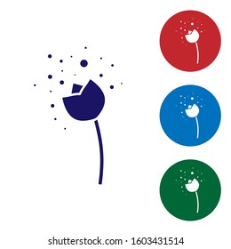 Blue Flower producing pollen in atmosphere icon isolated on white background. Set color icons in circle buttons. Vector Illustration
