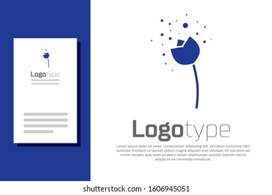 Blue Flower producing pollen in atmosphere icon isolated on white background. Logo design template element. Vector Illustration