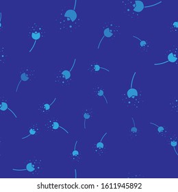 Blue Flower producing pollen in atmosphere icon isolated seamless pattern on blue background.  Vector Illustration