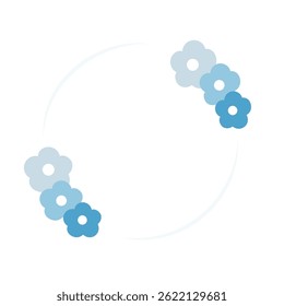 Blue flower round border frame template. Nature, blossom, floral concepts. Flat decorative vector design isolated illustration.