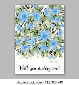 Blue flower sakura wedding invitation floral watercolor vector card template aloha luau