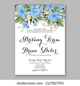 Blue flower sakura wedding invitation floral watercolor vector card template aloha luau