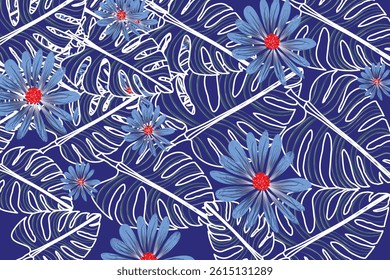 Blue flower seamless floral pattern