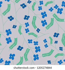 blue flower seamless pattern on gray background