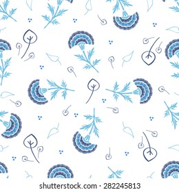 Blue flower seamless pattern on an white background