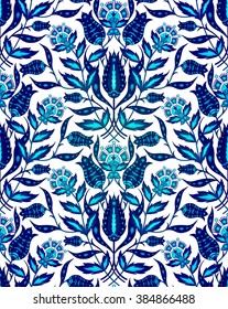 Blue flower seamless pattern. Vector, EPS 10