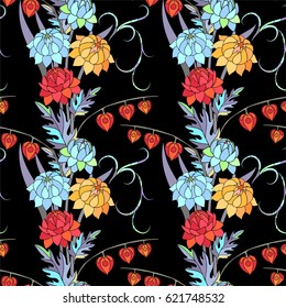 Blue flower seamless pattern in vintage country style.