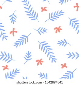 Blue flower seampless texture. Doodle vector illustration.